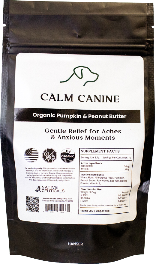 Calm Canine organic pumpkin and peanut butter pouch